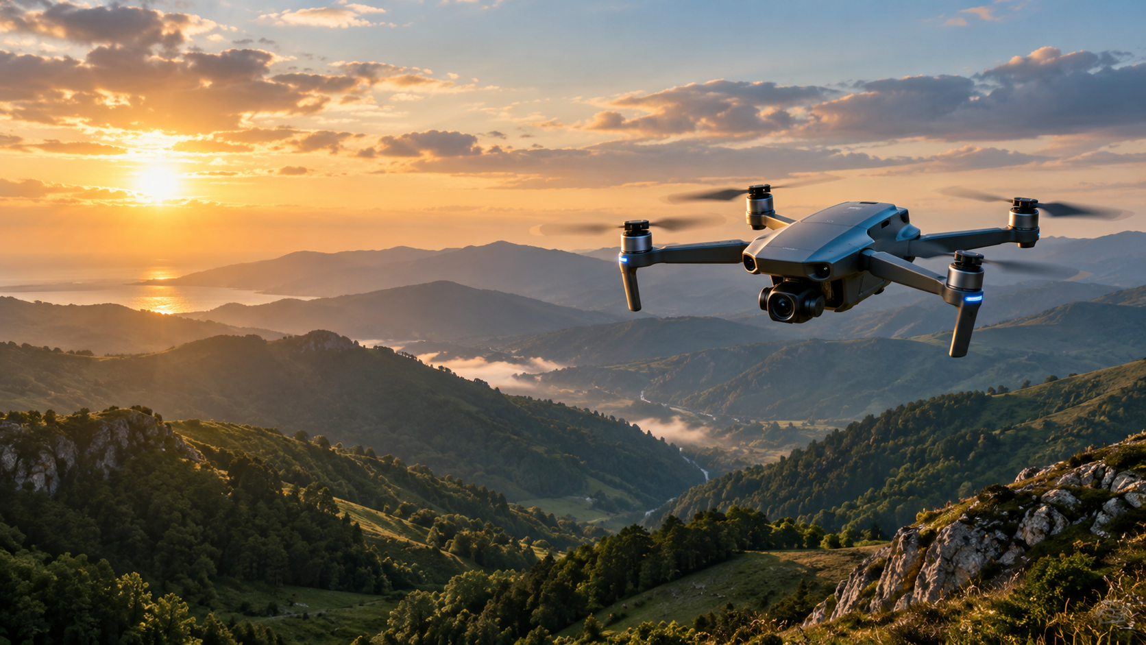 Dron sobre un paisaje verde y montañoso